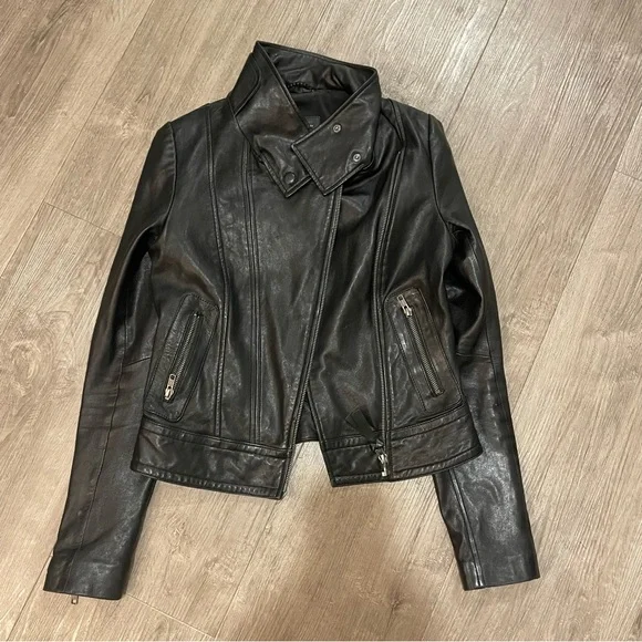 Mackage Kenya, black Leather Biker moto Jacket - Picture 3 of 13